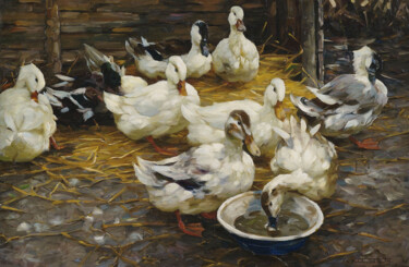 Peinture intitulée "Canards dans la pai…" par Alexander Koester, Œuvre d'art originale, Huile