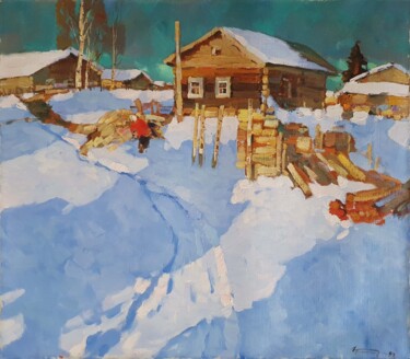 Schilderij getiteld "Old Cottage" door Alexander Kremer, Origineel Kunstwerk, Olie