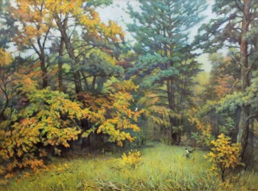 Painting titled "Смешанный лес" by Aleksandr Kusenko, Original Artwork, Oil