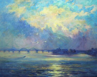 Картина под названием "Рассвет на Днепре" - Александр Кусенко, Подлинное произведение искусства, Масло
