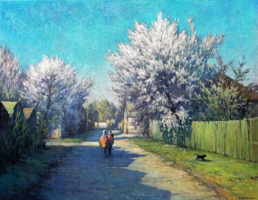 Painting titled "spring patios" by Aleksandr Kusenko, Original Artwork, Oil