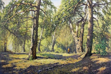 Painting titled "Сосновый лес" by Aleksandr Kusenko, Original Artwork, Oil