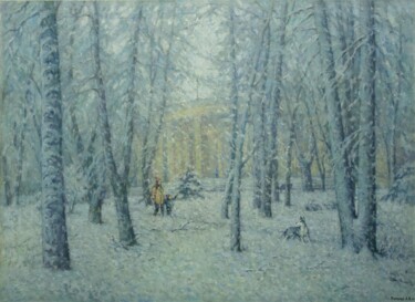 Painting titled "Снег в парке" by Aleksandr Kusenko, Original Artwork, Oil