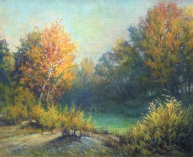 Painting titled "Осеннее утро" by Aleksandr Kusenko, Original Artwork, Oil