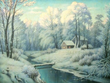 Schilderij getiteld "Зимний вечер" door Aleksandr Kusenko, Origineel Kunstwerk, Olie