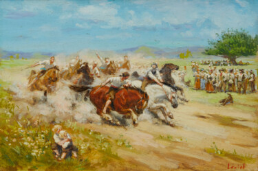 Painting titled "The Races" by Alexander Levich, Original Artwork, Oil
