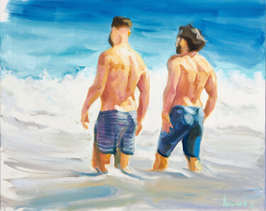 Painting titled "Cain and Abel" by Alexander Levich, Original Artwork, Oil Mounted on Wood Stretcher frame