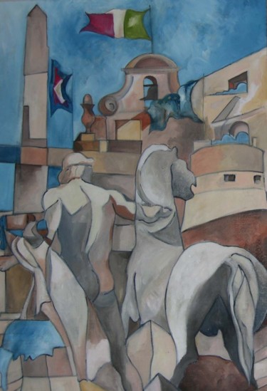 Painting titled "dioscuri uno roma q…" by Alexander Luigi Di Meglio, Original Artwork, Oil