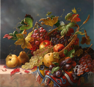 Painting titled "Still life with a p…" by Aleksandr Mikhalchuk, Original Artwork, Oil