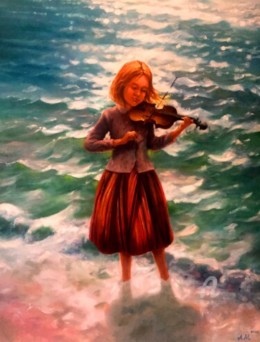 Pintura intitulada "Музыка и море." por Aleksandr Mikhalchuk, Obras de arte originais, Óleo