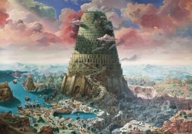 Malerei mit dem Titel "THE TOWER OF BABEL…" von Aleksandr Mikhalchuk, Original-Kunstwerk, Öl