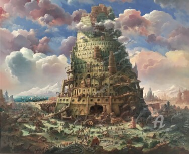 Peinture intitulée "The Tower of Babel…" par Aleksandr Mikhalchuk, Œuvre d'art originale, Huile
