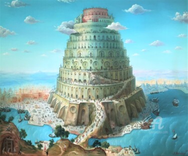 Pintura intitulada "Tower of Babel. (Sm…" por Aleksandr Mikhalchuk, Obras de arte originais, Óleo