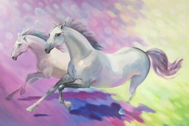 Schilderij getiteld "Horses" door Aleksandr Mikhalchuk, Origineel Kunstwerk, Acryl