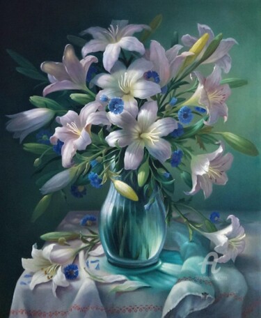 Malerei mit dem Titel "Lilies" von Aleksandr Mikhalchuk, Original-Kunstwerk, Öl