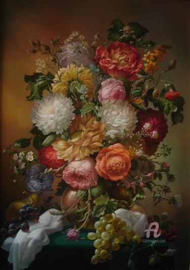 Painting titled "Flowers" by Aleksandr Mikhalchuk, Original Artwork, Oil