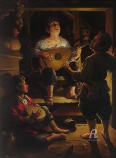 Schilderij getiteld "Night concert." door Aleksandr Mikhalchuk, Origineel Kunstwerk