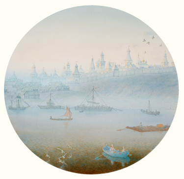 Картина под названием "Cheboksary of the 1…" - Alexander Mukhin-Cheboksarsky, Подлинное произведение искусства, Акварель