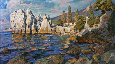 Картина под названием "Пейзаж со скалами" - Alexander Ov-Lebedev, Подлинное произведение искусства, Масло