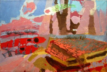 Malarstwo zatytułowany „камень в красный ог…” autorstwa Alexander Sovtsa, Oryginalna praca, Akryl