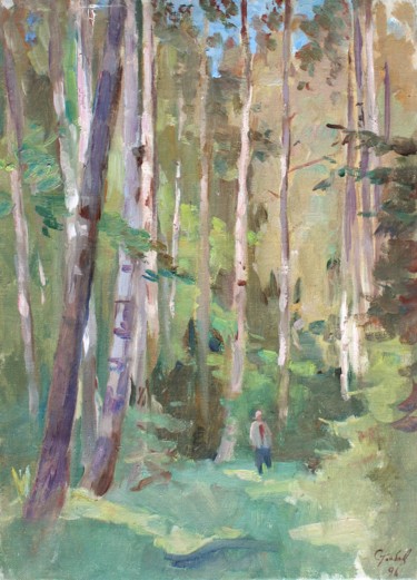 Картина под названием "In a birchwood" - Alexander Stolbov, Подлинное произведение искусства