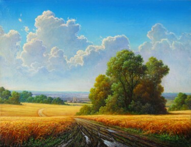 Картина под названием "Пшеничное поле.Whea…" - Alexander Sultan, Подлинное произведение искусства, Масло