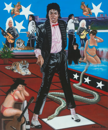 Painting titled "Michael Jackson Bil…" by Alexander Taylor Dickie, Original Artwork, Oil Mounted on Wood Stretcher frame