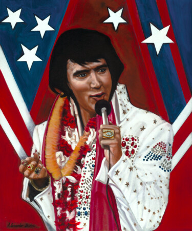 Painting titled "Elvis Presley Aloha…" by Alexander Taylor Dickie, Original Artwork, Oil Mounted on Wood Stretcher frame