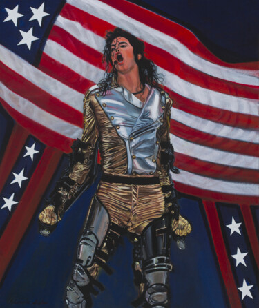 Painting titled "Michael Jackson on…" by Alexander Taylor Dickie, Original Artwork, Oil Mounted on Wood Stretcher frame