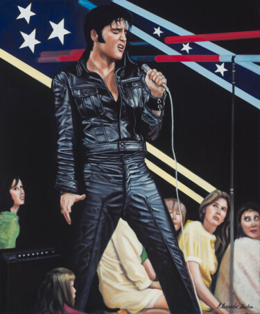Painting titled "Elvis Presley, 1968…" by Alexander Taylor Dickie, Original Artwork, Oil Mounted on Wood Stretcher frame