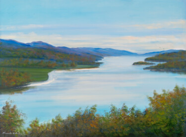 Painting titled "Queens View, Loch T…" by Alexander Taylor Dickie, Original Artwork, Oil Mounted on Wood Stretcher frame
