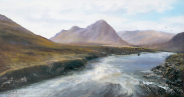 Painting titled "River Etive, Scotla…" by Alexander Taylor Dickie, Original Artwork, Oil Mounted on Wood Stretcher frame