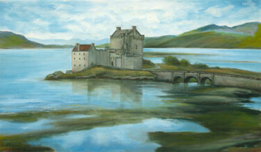 Malarstwo zatytułowany „Eilean Donan Castle…” autorstwa Alexander Taylor Dickie, Oryginalna praca, Olej Zamontowany na Drewn…
