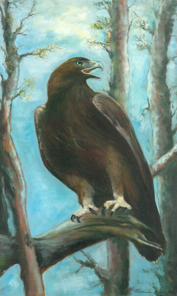 Painting titled "Scottish Golden Eag…" by Alexander Taylor Dickie, Original Artwork, Oil Mounted on Wood Stretcher frame