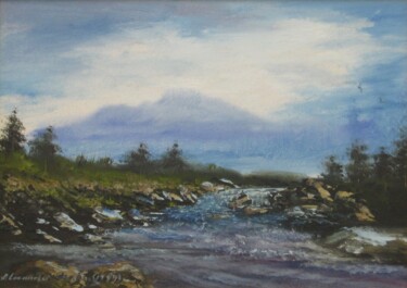 Painting titled "Ben Nevis, River Ne…" by Alexander Taylor Dickie, Original Artwork, Oil Mounted on Wood Stretcher frame