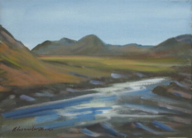 Painting titled "The River Etive, Et…" by Alexander Taylor Dickie, Original Artwork, Oil Mounted on Wood Stretcher frame