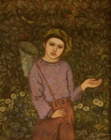 Malerei mit dem Titel "Catcher of Papillons" von Alexander Telin, Original-Kunstwerk, Öl