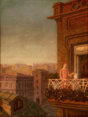 Painting titled "Morning of Flower" by Alexander Telin, Original Artwork, Oil