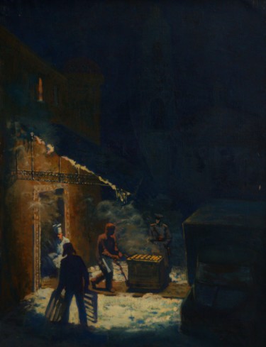 Картина под названием "Night Bakers" - Alexander Telin, Подлинное произведение искусства, Масло