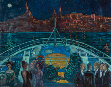 Картина под названием "Ferry to the Opera" - Alexander Telin, Подлинное произведение искусства, Масло