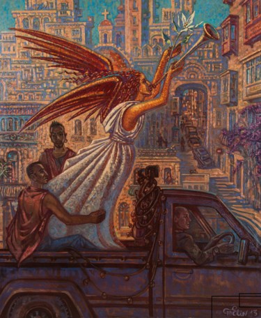 Картина под названием "With Angel" - Alexander Telin, Подлинное произведение искусства, Масло
