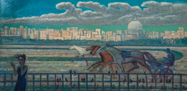 Картина под названием "Habitues Horse Raci…" - Alexander Telin, Подлинное произведение искусства, Масло
