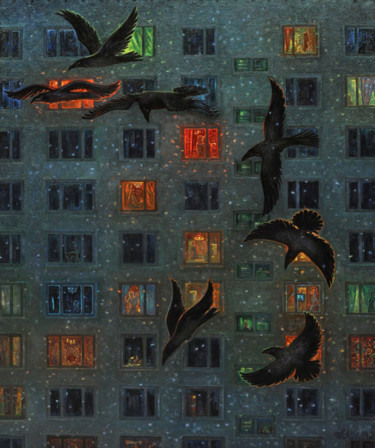Картина под названием "Moscow Windows or D…" - Alexander Telin, Подлинное произведение искусства, Масло