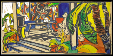 Peinture intitulée "In the cafe, waterc…" par Alexander Turansky, Œuvre d'art originale, Aquarelle