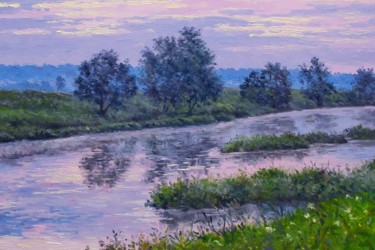 Painting titled "The shore of a quie…" by Alexander Volya, Original Artwork, Oil