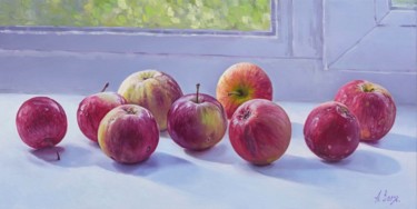 Malerei mit dem Titel "Apples on the window" von Alexander Volya, Original-Kunstwerk, Öl
