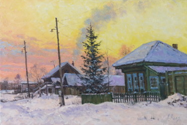 Картина под названием "Village street, eve…" - Alexander Volya, Подлинное произведение искусства, Масло