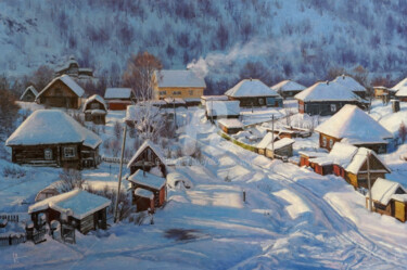 Pintura intitulada "Winter Village in F…" por Alexander Volya, Obras de arte originais, Óleo