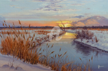 Ζωγραφική με τίτλο "Sunrise on the River" από Alexander Volya, Αυθεντικά έργα τέχνης, Λάδι