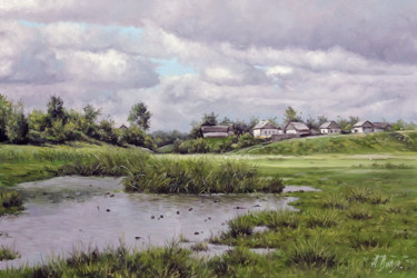 Painting titled "The Village Pond" by Alexander Volya, Original Artwork, Oil
